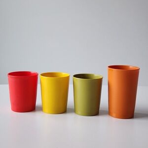 Vintage Tupperware Cups 1320 & 1251 Plastic Kids Glasses Drink Tumblers Autumn